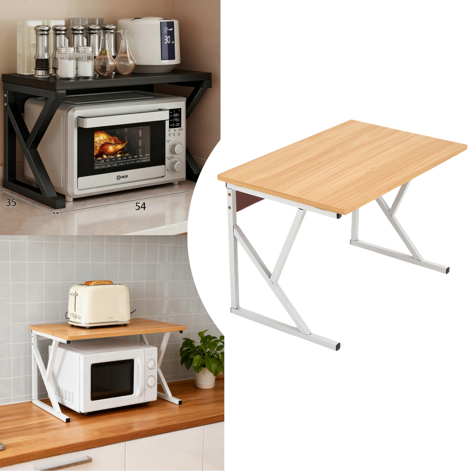 Double Tier K-Shaped Storage Shelf Kitchen Microwave Stand Printer Rack