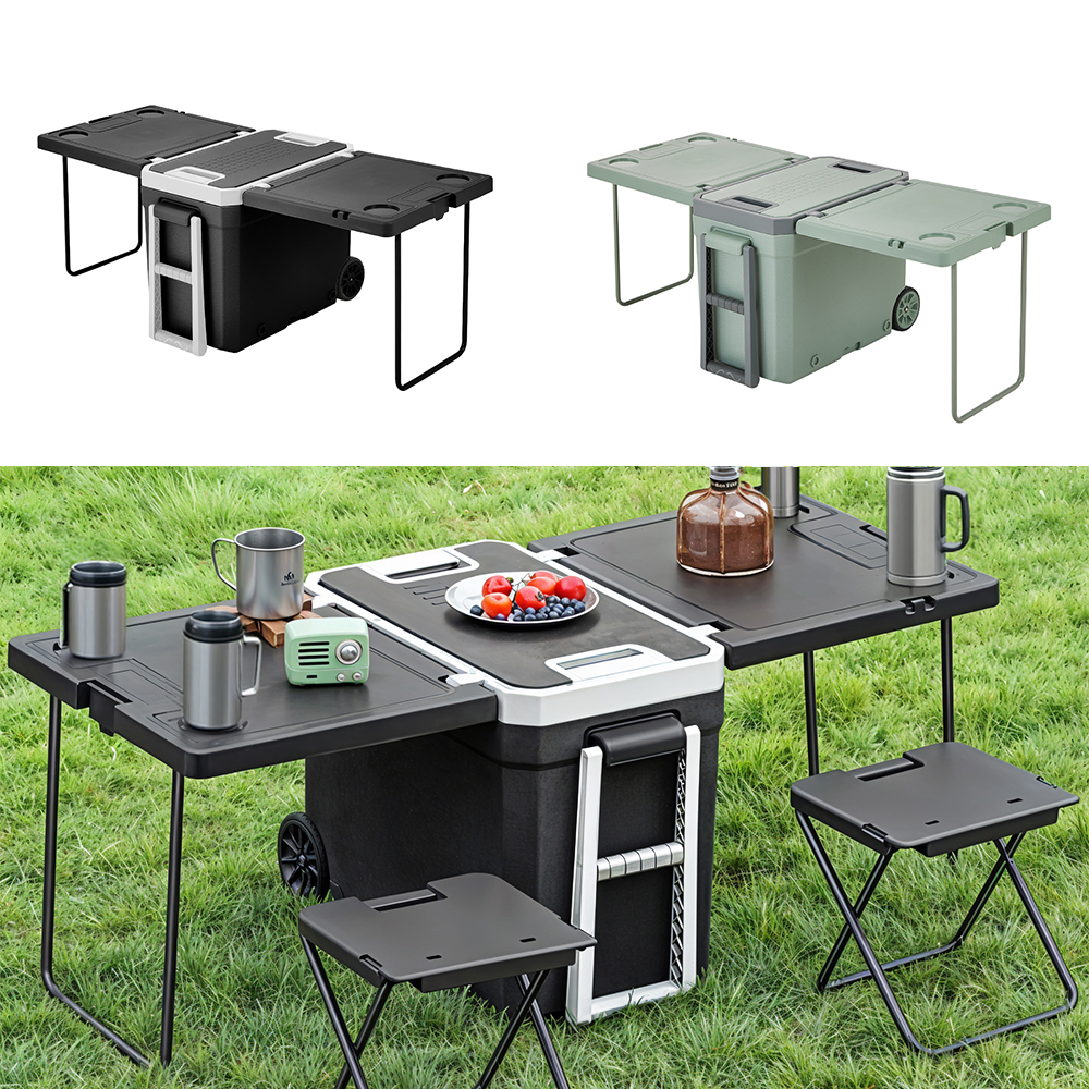 Multi-Function Rolling Cooler With Table & 2 Chairs - 32L Insulated, Foldable, Wheels For Picnic, Camping, Outdoor