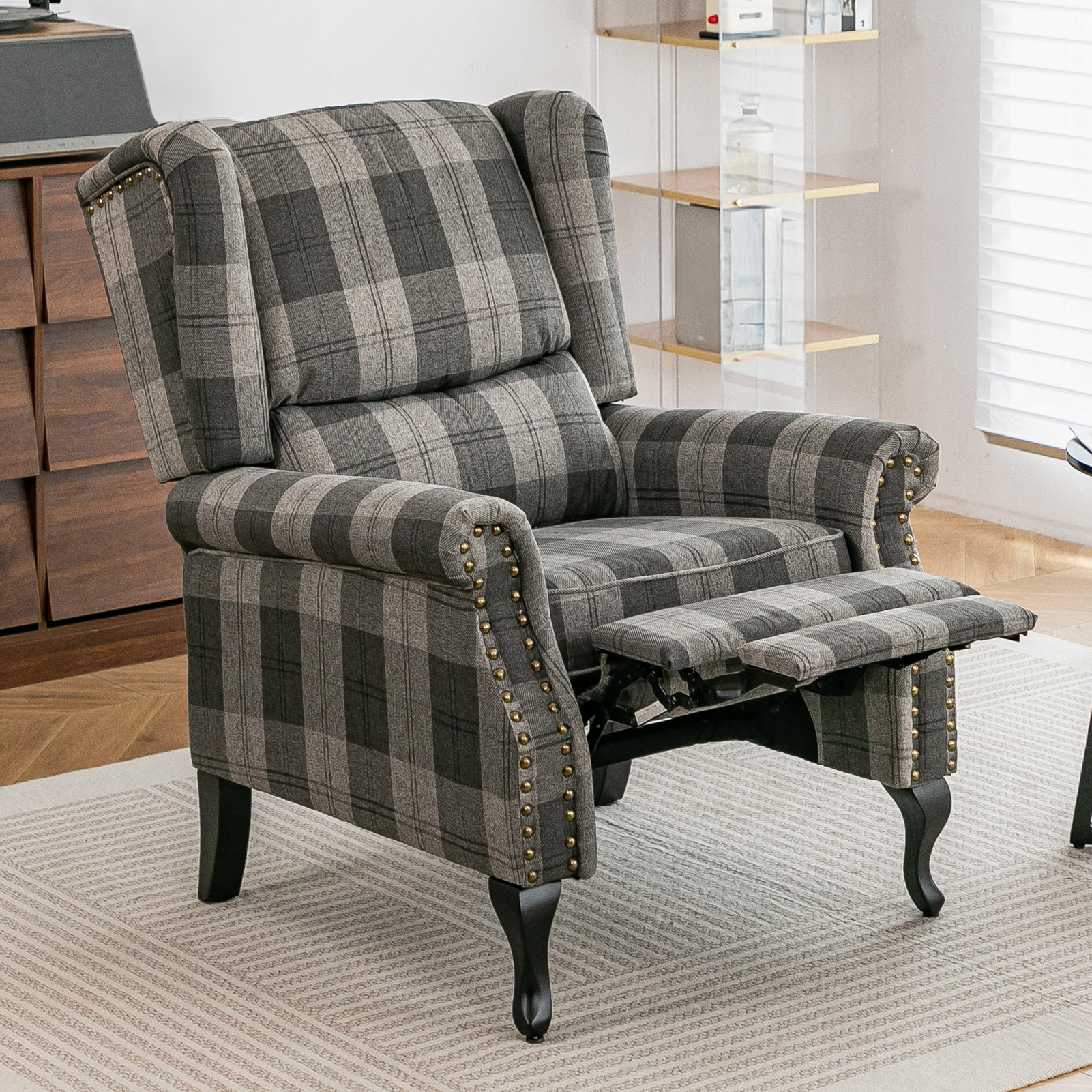 Tartan Fabric Recliner Armchair Single Sofa Lounge Chair W